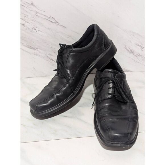 Ecco Men's Black Solid Leather Square Toe Tie Closure Oxford Shoe Size 11.5 - Picture 1 of 9